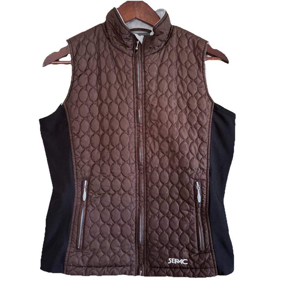 SERAC Women’s Quilted Brown & Black Puffer Vest Pockets Ski Outdoors Size Medium